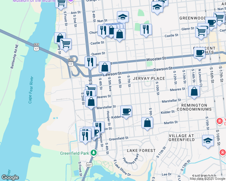 map of restaurants, bars, coffee shops, grocery stores, and more near 1011 South 5th Avenue in Wilmington