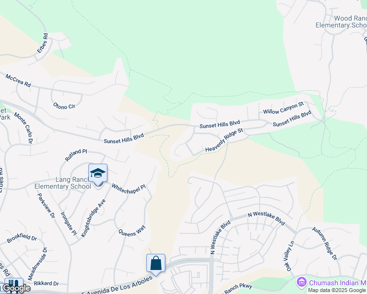 map of restaurants, bars, coffee shops, grocery stores, and more near 2780 Heavenly Ridge Street in Thousand Oaks