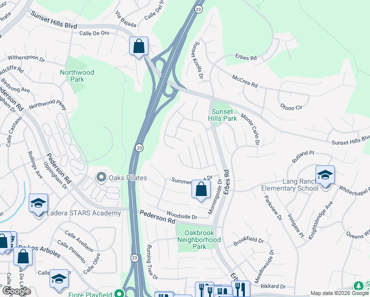 map of restaurants, bars, coffee shops, grocery stores, and more near 3203 Provence Place in Thousand Oaks