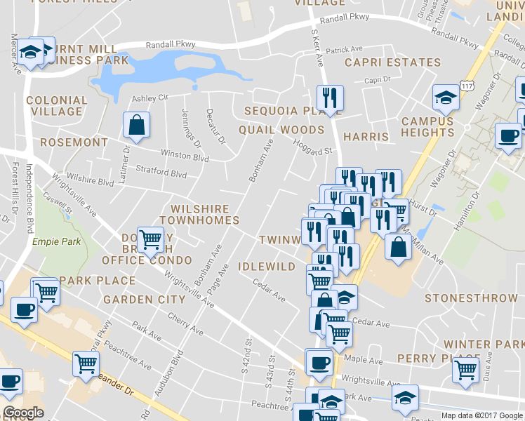 map of restaurants, bars, coffee shops, grocery stores, and more near 734 Montclair Drive in Wilmington