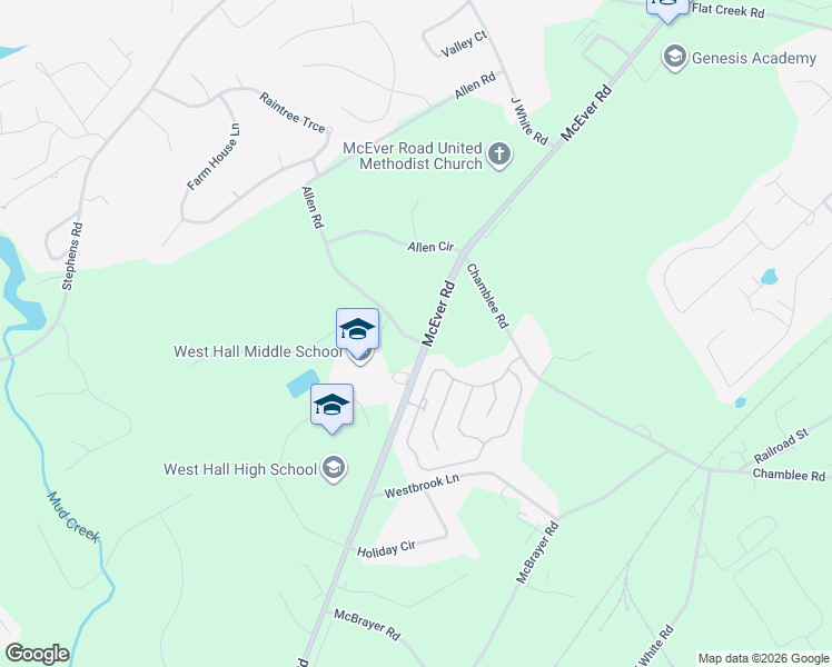map of restaurants, bars, coffee shops, grocery stores, and more near 5354 McEver Road in Oakwood