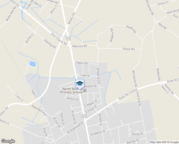 map of restaurants, bars, coffee shops, grocery stores, and more near 1208 Albert Street in Mullins