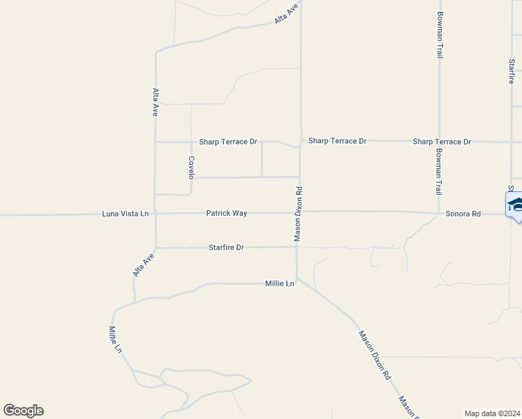 map of restaurants, bars, coffee shops, grocery stores, and more near Patrick Way in Joshua Tree