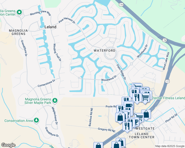 map of restaurants, bars, coffee shops, grocery stores, and more near 1207 Dalton Way in Leland