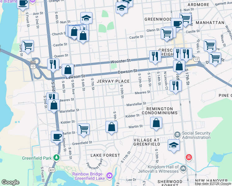 map of restaurants, bars, coffee shops, grocery stores, and more near 1036 South 10th Street in Wilmington