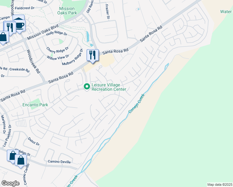 map of restaurants, bars, coffee shops, grocery stores, and more near 25345 Village 25 in Camarillo