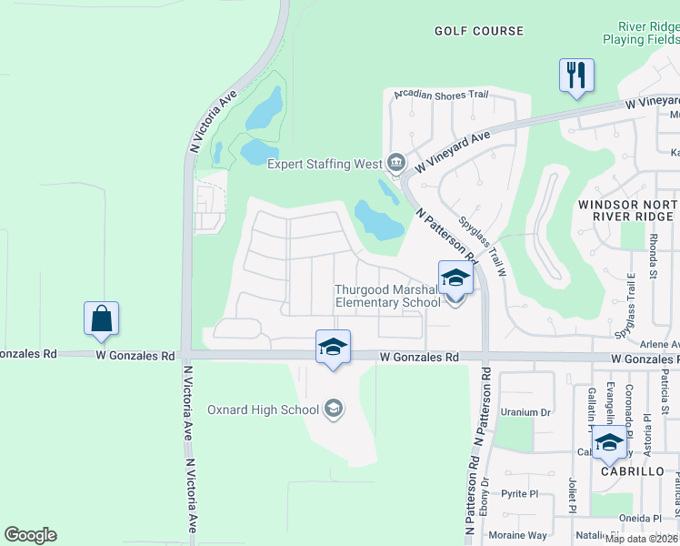 map of restaurants, bars, coffee shops, grocery stores, and more near 2056 Mission Hills Drive in Oxnard