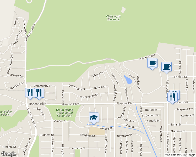 map of restaurants, bars, coffee shops, grocery stores, and more near 8417 Joan Lane in Los Angeles