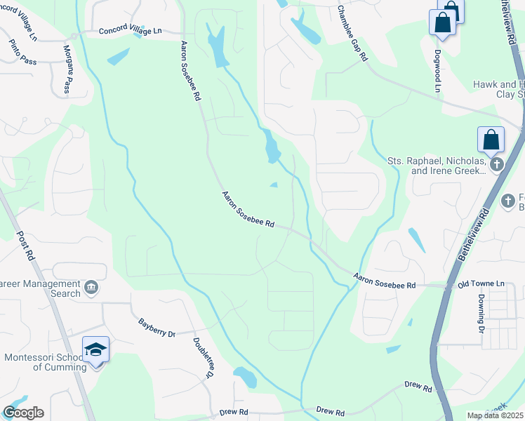 map of restaurants, bars, coffee shops, grocery stores, and more near 4785 Aaron Sosebee Road in Cumming