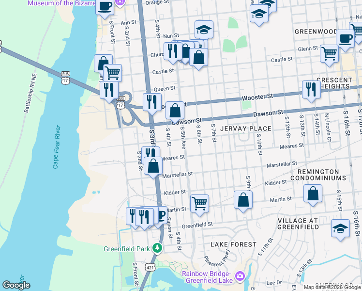 map of restaurants, bars, coffee shops, grocery stores, and more near 1011 South 5th Avenue in Wilmington