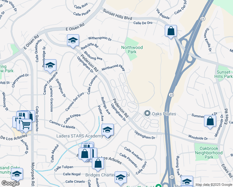 map of restaurants, bars, coffee shops, grocery stores, and more near 3128 Boxwood Circle in Thousand Oaks