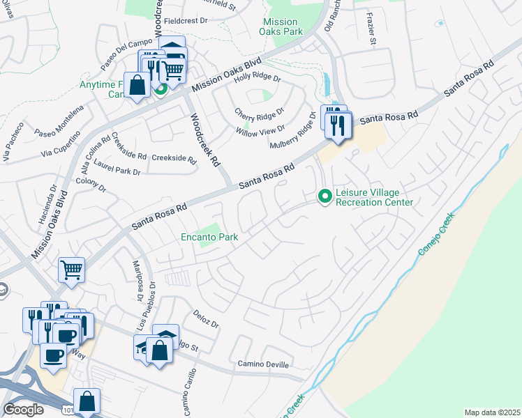 map of restaurants, bars, coffee shops, grocery stores, and more near 7415 Village 7 in Camarillo