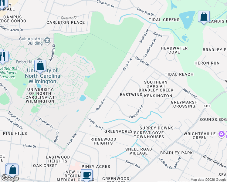 map of restaurants, bars, coffee shops, grocery stores, and more near 509 Camway Dr in Wilmington