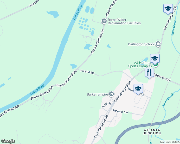 map of restaurants, bars, coffee shops, grocery stores, and more near 261 Blacks Bluff Road Southwest in Rome