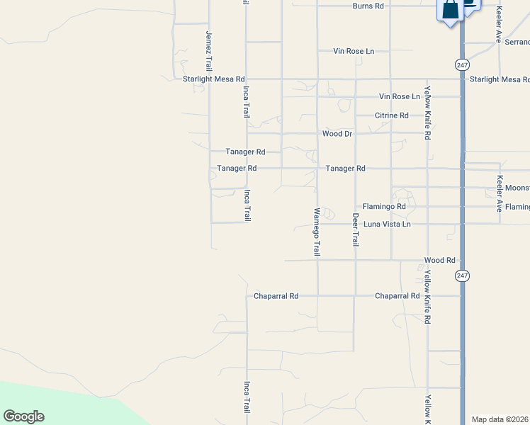 map of restaurants, bars, coffee shops, grocery stores, and more near 55526 Luna Vista Lane in Yucca Valley