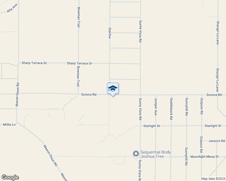 map of restaurants, bars, coffee shops, grocery stores, and more near Sonora Road in Joshua Tree