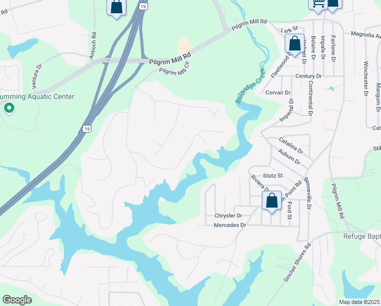 map of restaurants, bars, coffee shops, grocery stores, and more near 2210 Pilgrim Mill Way in Cumming
