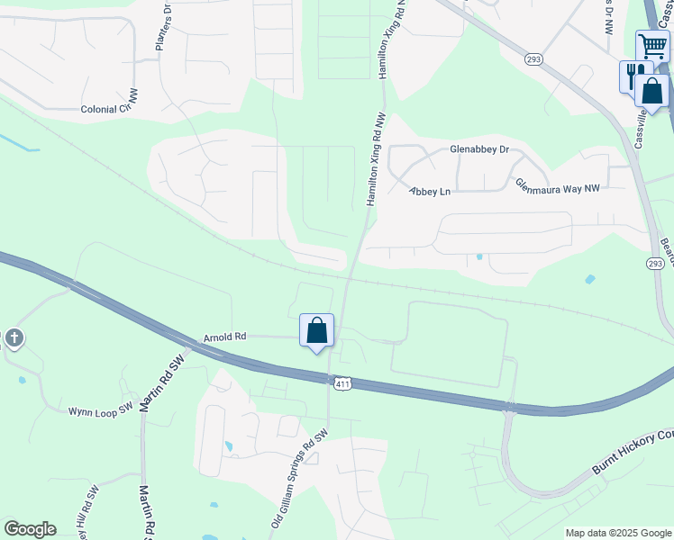 map of restaurants, bars, coffee shops, grocery stores, and more near 44-78 Hamilton Crossing Road Northwest in Cartersville