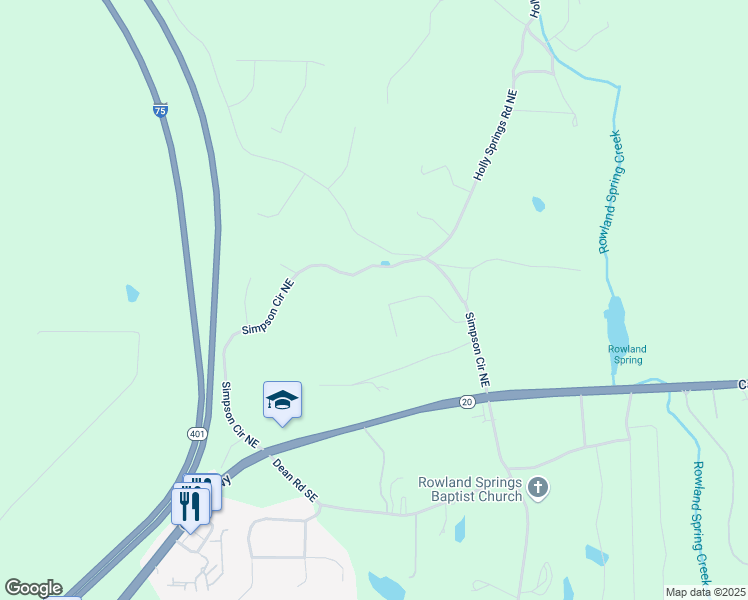map of restaurants, bars, coffee shops, grocery stores, and more near 46 Grand Georgian Court in Cartersville