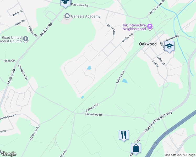 map of restaurants, bars, coffee shops, grocery stores, and more near 4254 McClure Springs Drive in Oakwood