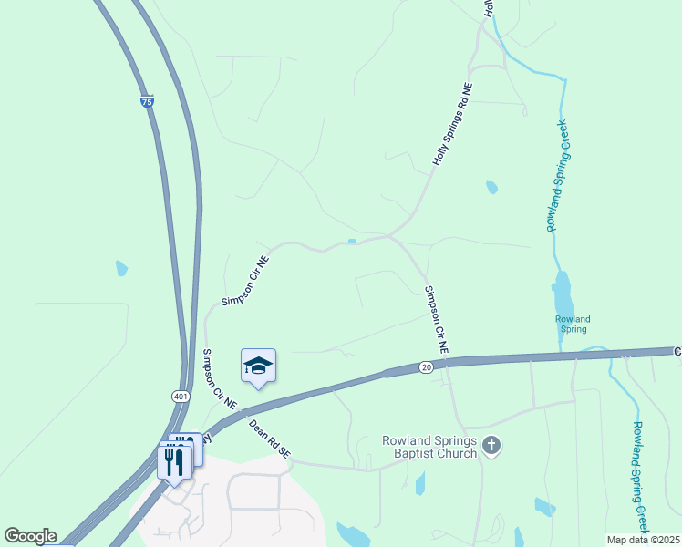 map of restaurants, bars, coffee shops, grocery stores, and more near 46 Grand Georgian Court in Cartersville