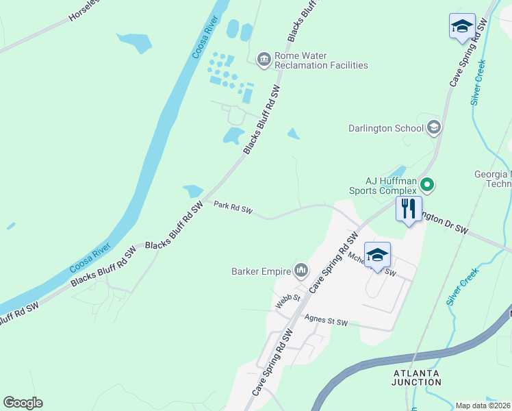 map of restaurants, bars, coffee shops, grocery stores, and more near 244 Blacks Bluff Road Southwest in Rome