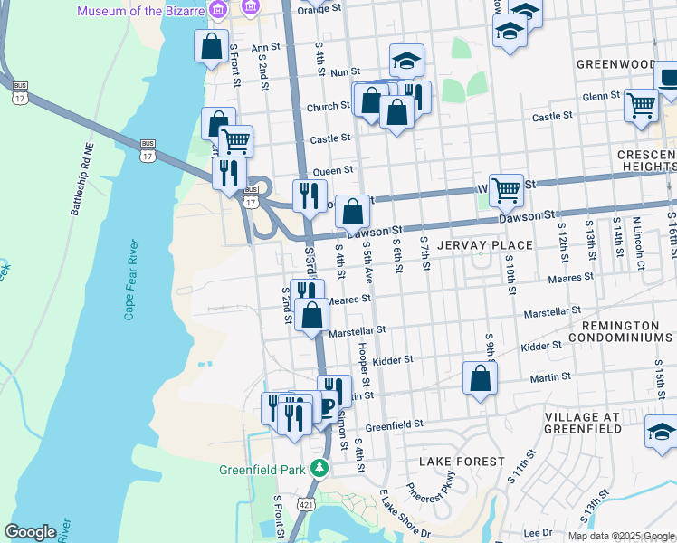 map of restaurants, bars, coffee shops, grocery stores, and more near 1002 South 4th Street in Wilmington