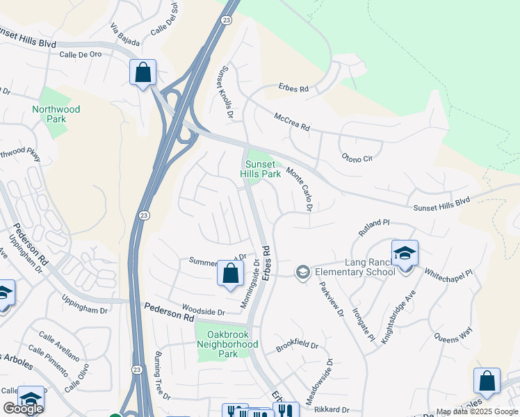 map of restaurants, bars, coffee shops, grocery stores, and more near in Thousand Oaks