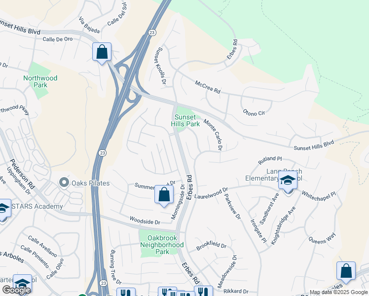 map of restaurants, bars, coffee shops, grocery stores, and more near 3225 Futura Point in Thousand Oaks