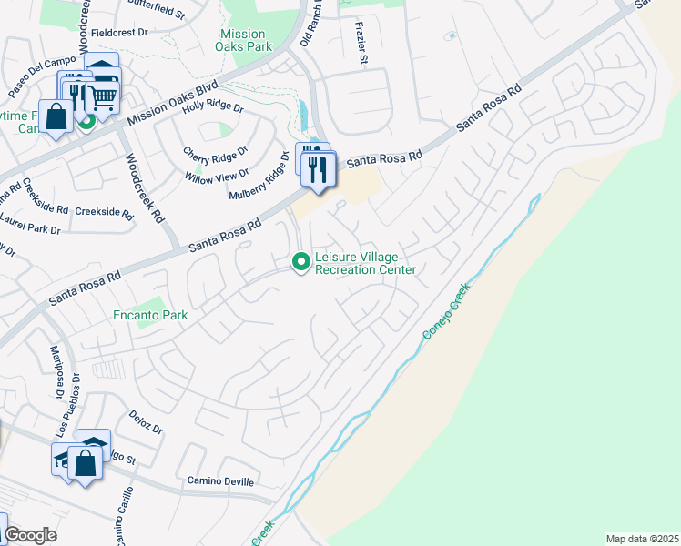 map of restaurants, bars, coffee shops, grocery stores, and more near 14114 Village 14 in Camarillo