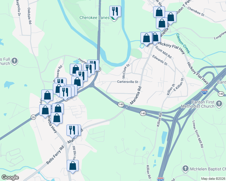 map of restaurants, bars, coffee shops, grocery stores, and more near 270 McLain St in Canton