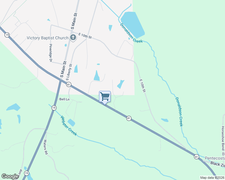 map of restaurants, bars, coffee shops, grocery stores, and more near Olde Towne Drive in Pontotoc