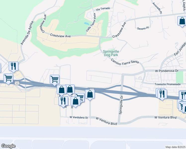 map of restaurants, bars, coffee shops, grocery stores, and more near 741 Guy Turner Drive in Camarillo