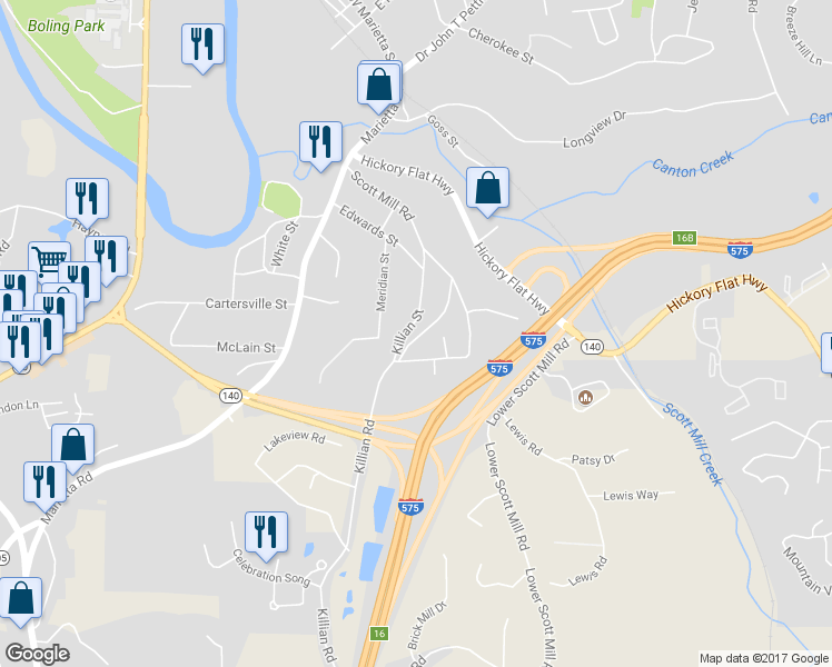map of restaurants, bars, coffee shops, grocery stores, and more near 251 Killian Street in Canton