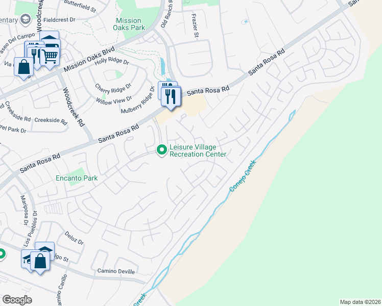 map of restaurants, bars, coffee shops, grocery stores, and more near 25313 Village 25 in Camarillo