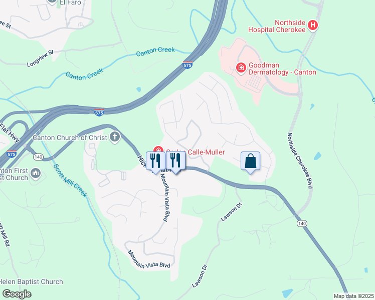 map of restaurants, bars, coffee shops, grocery stores, and more near 206 Hillcrest Lane in Canton