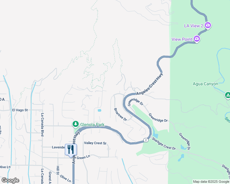 map of restaurants, bars, coffee shops, grocery stores, and more near 935 Bay Tree Road in La Cañada Flintridge
