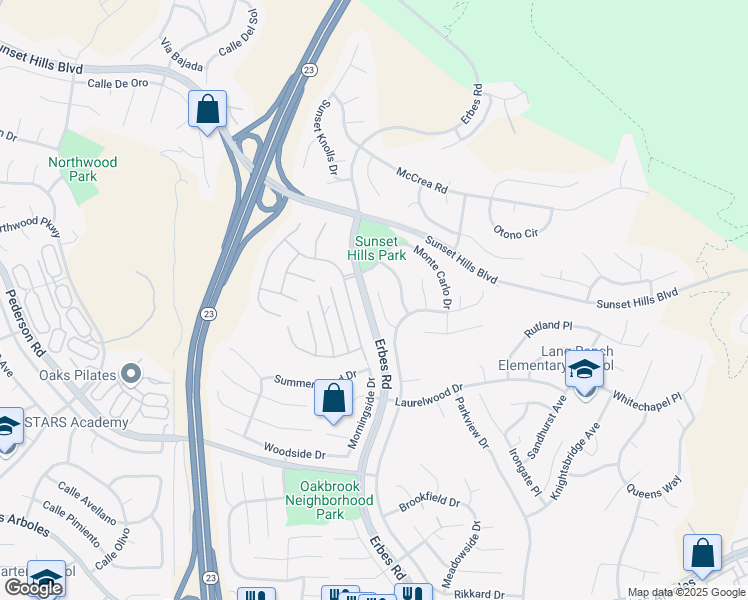 map of restaurants, bars, coffee shops, grocery stores, and more near in Thousand Oaks