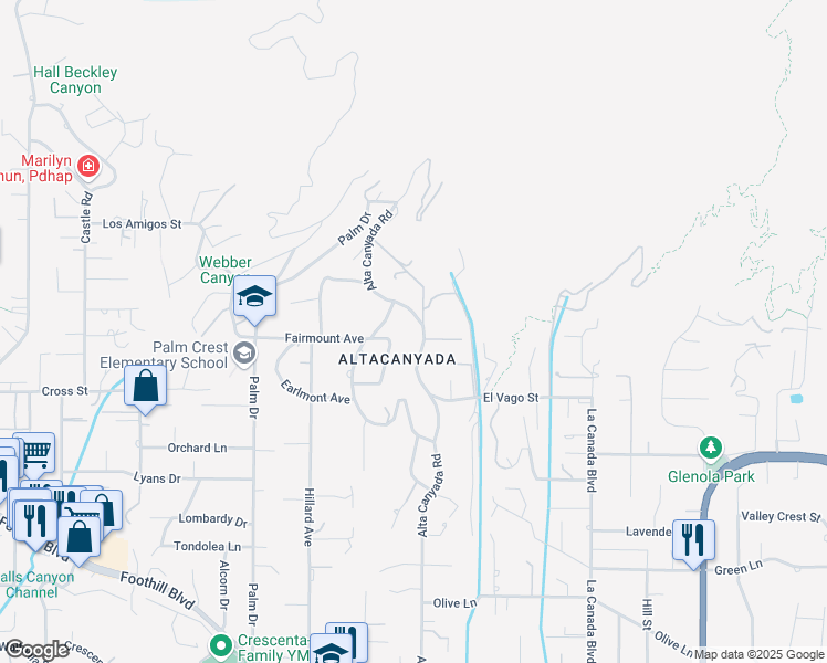 map of restaurants, bars, coffee shops, grocery stores, and more near 5237 Alta Canyada Road in La Cañada Flintridge