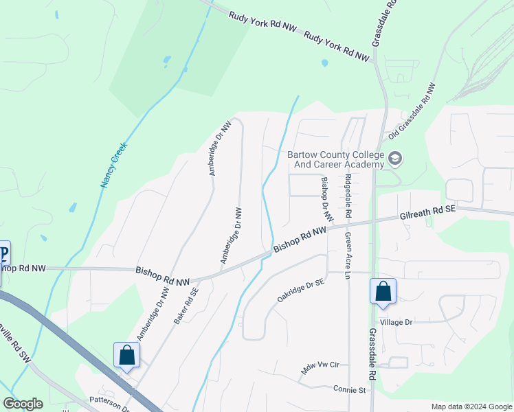 map of restaurants, bars, coffee shops, grocery stores, and more near 25 Bishop Mill Drive Northwest in Cartersville