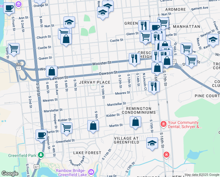map of restaurants, bars, coffee shops, grocery stores, and more near 1010 South 11th Street in Wilmington