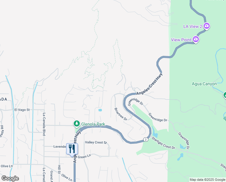 map of restaurants, bars, coffee shops, grocery stores, and more near 943 Bay Tree Road in La Cañada Flintridge