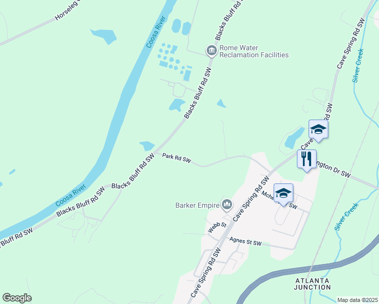 map of restaurants, bars, coffee shops, grocery stores, and more near 244 Blacks Bluff Road Southwest in Rome