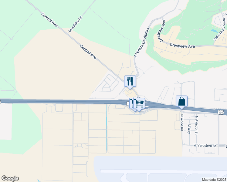 map of restaurants, bars, coffee shops, grocery stores, and more near 4388 Central Avenue in Camarillo