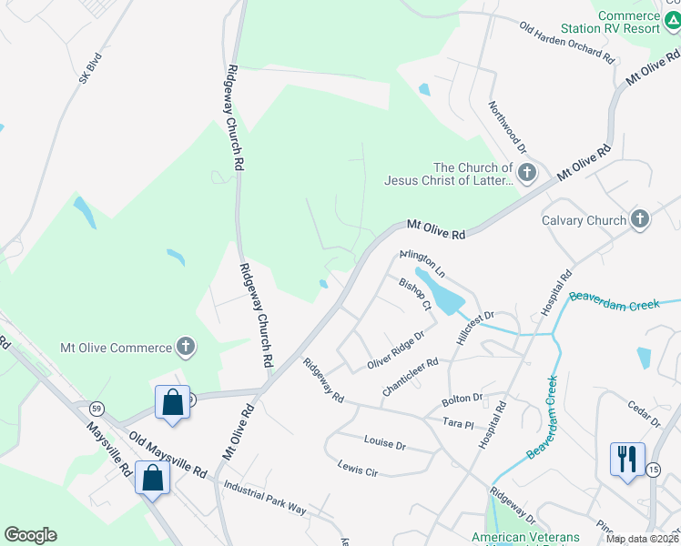 map of restaurants, bars, coffee shops, grocery stores, and more near 4253 Mount Olive Road in Commerce