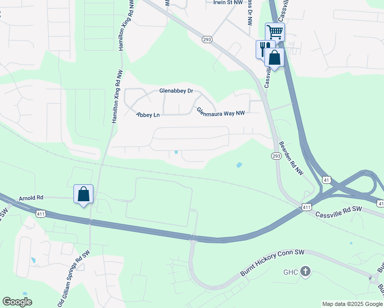 map of restaurants, bars, coffee shops, grocery stores, and more near 47 Hamil Court Northwest in Cartersville