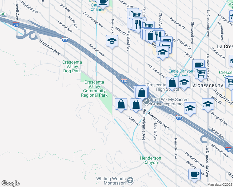 map of restaurants, bars, coffee shops, grocery stores, and more near 3350 Montrose Avenue in Glendale