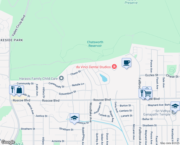 map of restaurants, bars, coffee shops, grocery stores, and more near 8460 Darlene Lane in Los Angeles