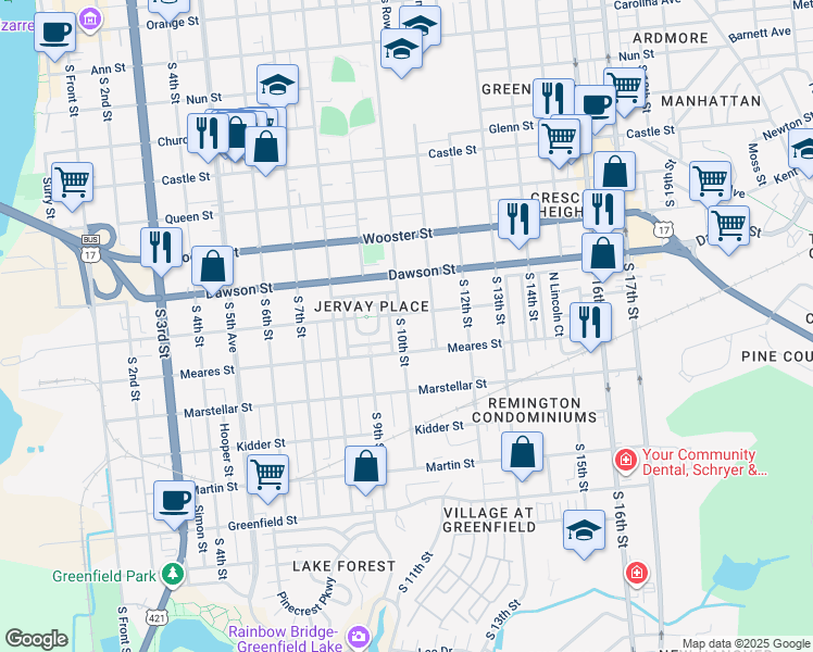 map of restaurants, bars, coffee shops, grocery stores, and more near 1007 South 10th Street in Wilmington