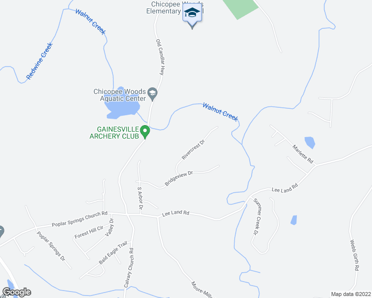 map of restaurants, bars, coffee shops, grocery stores, and more near 2939 Rivercrest Drive in Gainesville